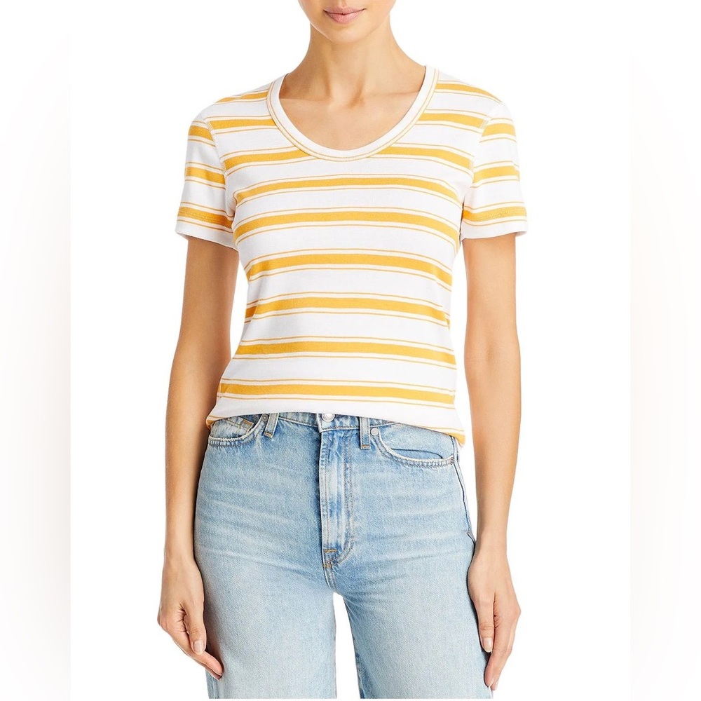 Three Dots Striped Scoop Neck T-shirt